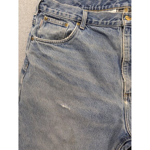 Carhartt Jeans Mens 42x32 Blue Relaxed Fit Flannel Lined Workwear Darkstone B172 - Picture 2 of 16